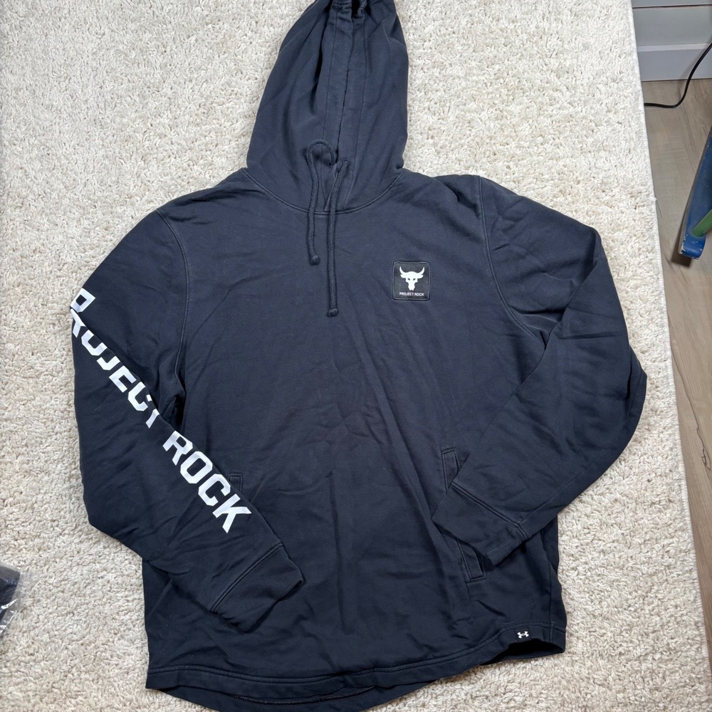 Under Armour Project Rock Hoodie Mens Large Black Excellent‎ Brahma Bull Graphic